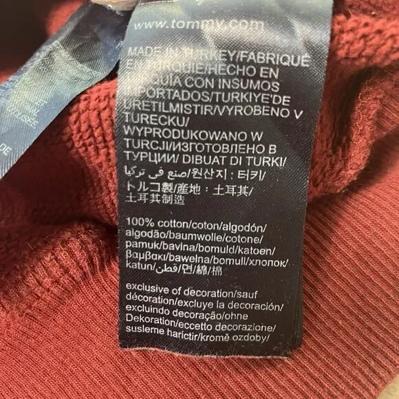 Tommy Jeans Sweatshirt Mens M Burgundy Embroidered Crest Logo Crewneck Pullover - Picture 6 of 12